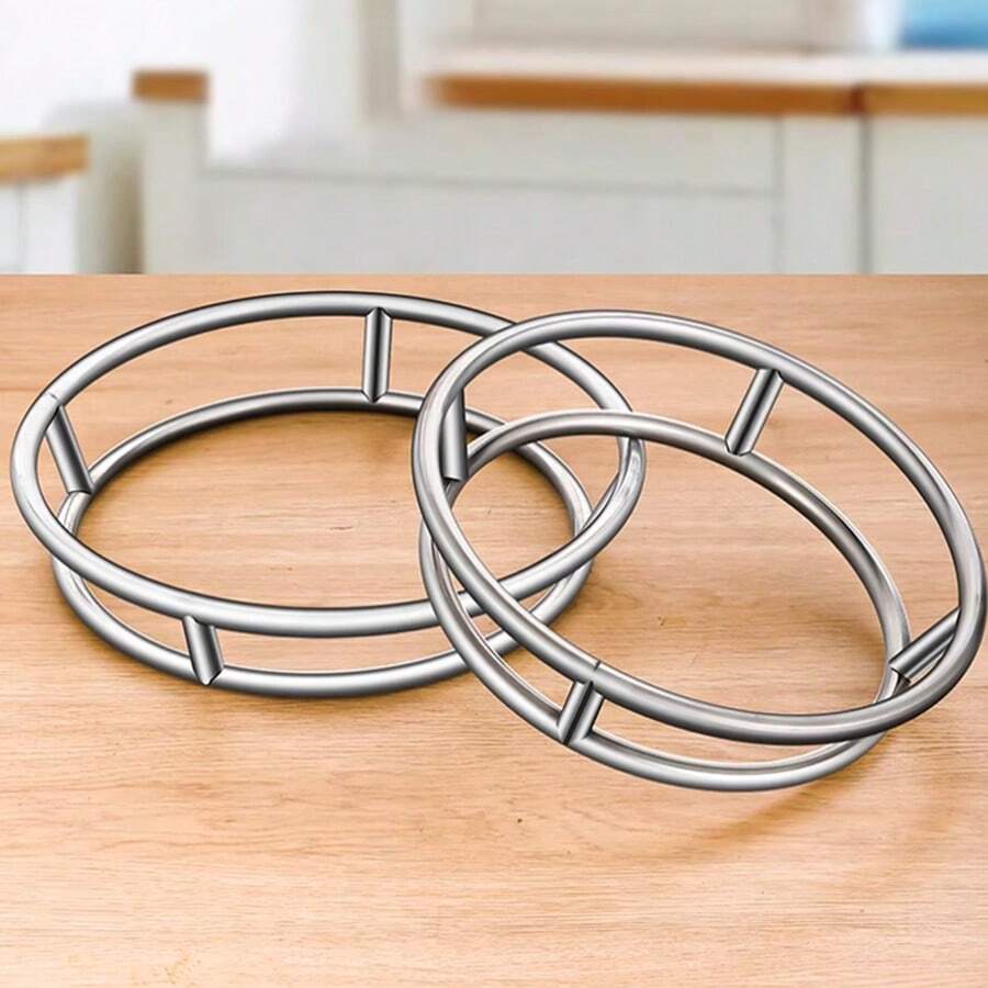 1入不鏽鋼鍋持架，隔熱墊，可防滑的鍋墊，適用於平底鍋、蒸鍋、火鍋、煎鍋等，耐熱的圓形架，適合於廚房收納，節省空間，多功能組織者。 - 銀色 - 查看 1