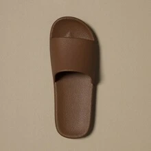 新款时尚 EVA 拖鞋，男女通用情侣仿皮拖鞋，皮革质地柔软，防滑，舒适，适合室内和室外，四季家居拖鞋 - 棕色 - 查看 6