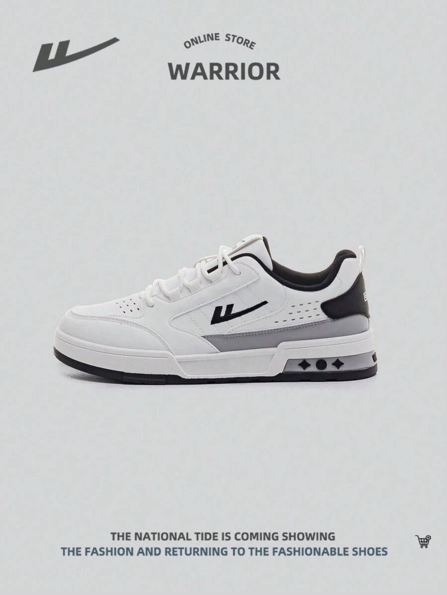 Calzado para hombre estilo atlético con corte bajo y cordones, zapatillas blancas para exteriores, transpirables, ligeras y versátiles - Blanco y Negro - Ver 1