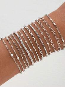 11pcs/Set Simple Fashion Silver Hollow Out Twisted Bangle Set Unisex Party Gift Daily Wear - 11pcs-5767002HB+5900502 - View 7