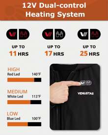 Venustas 12V Men's Dual-Control Heated Canvas Jacket With Battery, Winter Heated Work Jacket, Electirc Heated Hoodie Jacket - Black - View 3