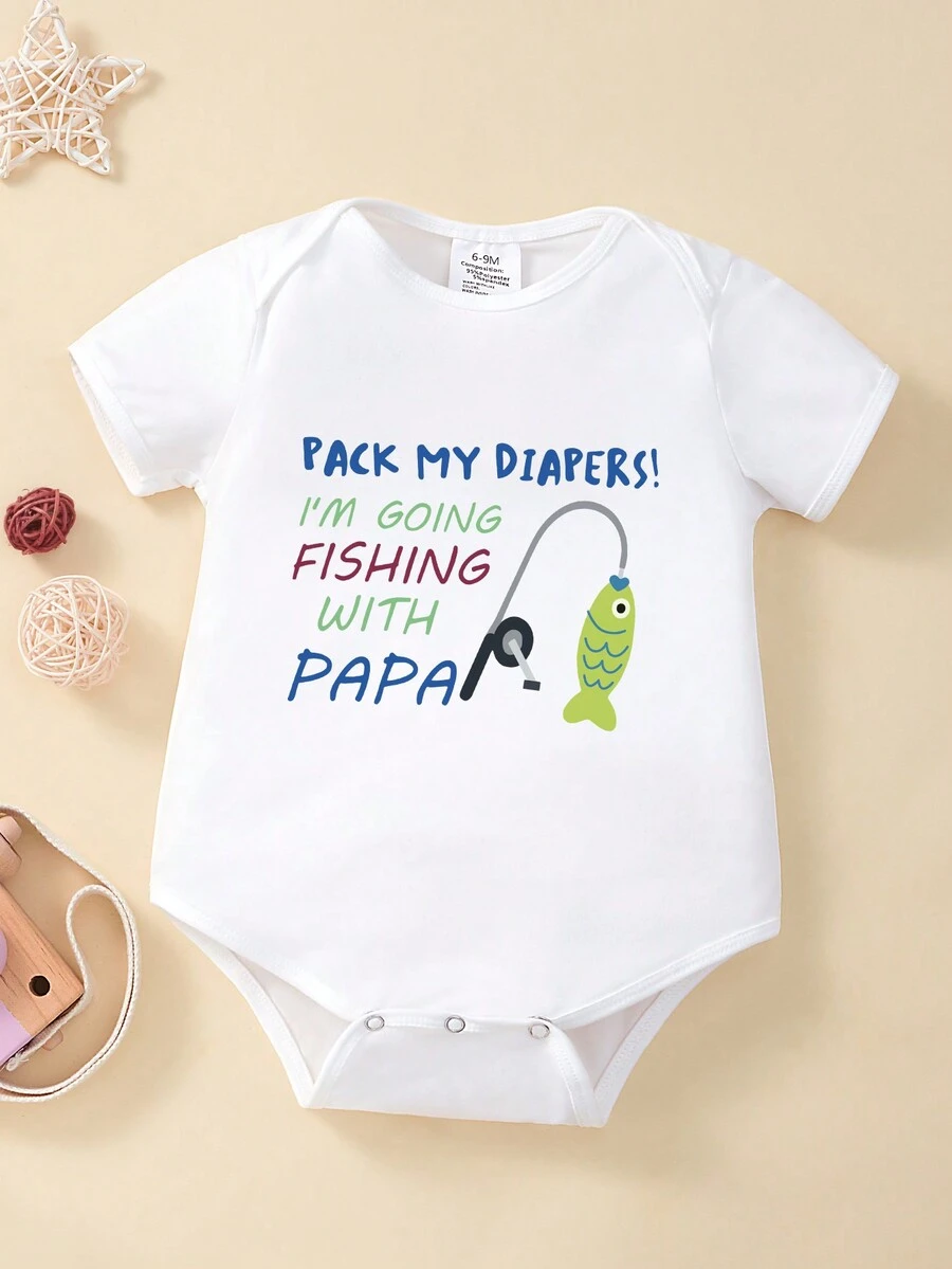 Body de manga corta con lema impreso para el Día del Padre para bebé niño - Blanco - Ver 1