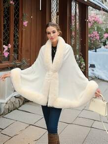 1pc Acrylic Knitted Fabric Faux Mink Collar Plain Color Cape Shawl, Elegant Vintage Style Suitable For Qipao And Evening Dress, Short Knitted Cardigan Jacket For Autumn/Winter - Multicolor - View 16