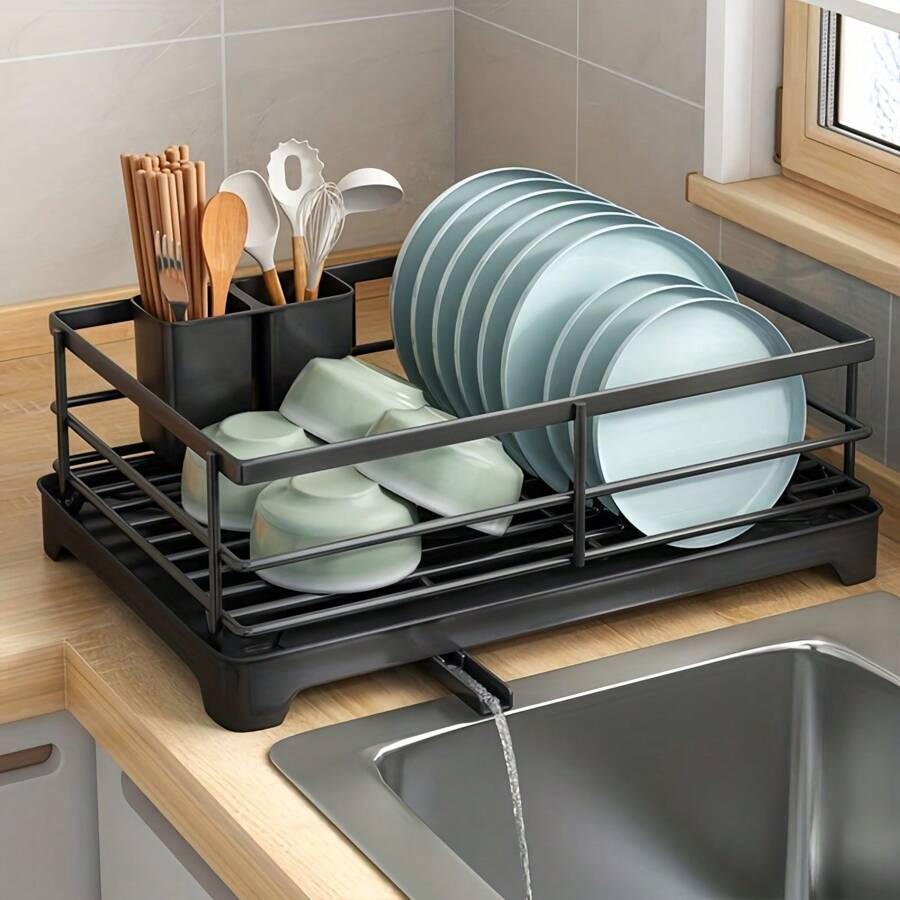 1 Space Saving Bowl Rack With Multifunctional Storage Space - Design Above Sink, Detachable Cutlery Rack, Durable Drain Plate - Kitchen Organizer, Space Saving Bowl Rack With Drain Plate, Rust Proof Cutlery Drying Rack With Drain Plate, Kitchen Organizer, Including Cutlery Rack - Very Suitable For Drying And Storing Cutlery, Large Cutlery Drying Rack, Expandable Cutlery Rack, Kitchen Counter Multifunctional Cutlery Rack, Rust Proof Drying Cutlery Rack With Cutlery And Cup Holder, Home Kitchen Accessories
