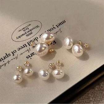 jugalstar 1pair Elegant Baroque Faux Pearl Stud Earrings For Women