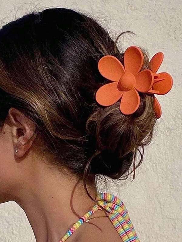 1pc Women's Cute Flower-Shaped Fairy Y2K Orange/Pink Color 7.5cm/2.95in Large Lightweight Plastic Hair Clip, Fashionable And Elegant, Simple And Minimalistic, Solid Color Hair Claw Hair Accessory Suitable For Daily Wear, Leisure, Parties, Commuting, Vacation, Hair Styling, Washing Face/Bathing, Makeup, Can Be Paired With Clothing Accessories, Hair Claw, Jewelry, Perfect For Clipping Hair.,School Hair Clips Hair Jaw Clip Hair Clamps Hair Clutch Hair Catcher Clip