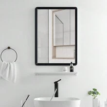 LIVINGANDHOME Living And Home Rectangular Wall Mirror - Rustproof Aluminum Frame With Anti-Fog Glass (Black) - Black (48*63cm) - View 1