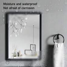 LIVINGANDHOME Living And Home Rectangular Wall Mirror - Rustproof Aluminum Frame With Anti-Fog Glass (Black) - Black (48*63cm) - View 9