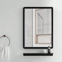LIVINGANDHOME Living And Home Rectangular Wall Mirror - Rustproof Aluminum Frame With Anti-Fog Glass (Black) - Black (48*63cm) - View 2