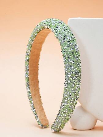 1pc Mint Ombre Green Crystal Headband For Girls, Wide And Thick Fashion Headband For Daily And Party Wear