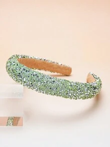 1pc Mint Green Crystal Headband, Thickened Fashion Headband Suitable For Daily Wear And Gatherings - Mint Green - View 4