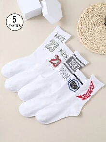 5 đôi tất dài đến bắp chân hợp thời trang dành cho nam có chữ và số, thoáng khí, thấm mồ hôi và chống mùi, thích hợp cho mọi mùa - Nhiều màu - Xem 2