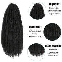 春天扭髮Marley扭髮編織髮18英寸鉤織髮1包Afro Twist Hair Twist Hair Marley Twist Hair Kinky Braiding Hair合成髮延長女士用（18英寸，1B） - 黑色 - 查看 2