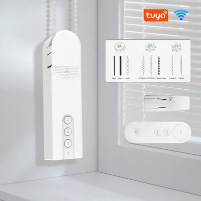 智能窗帘自动开启器，智能电动链帘电机开关，WiFi涂鸦APP控制，卷帘驱动电机，可连接Alexa Home和其他音箱，语音控制，智能家居，适用于百叶窗和卷帘