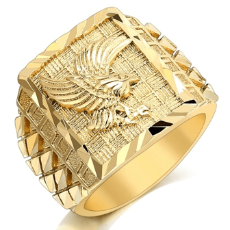 1個時尚精美的鷹翼戒指，男士金色戒指手飾，節日禮物