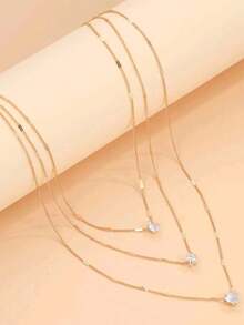1pc Fashionable Heart, Waterdrop &Star Rhinestone Decor Necklace For Women, Suitable For Vacation, Party, Dating, And Daily Outfit, Also AGreat Gift Choice - Gold - View 2