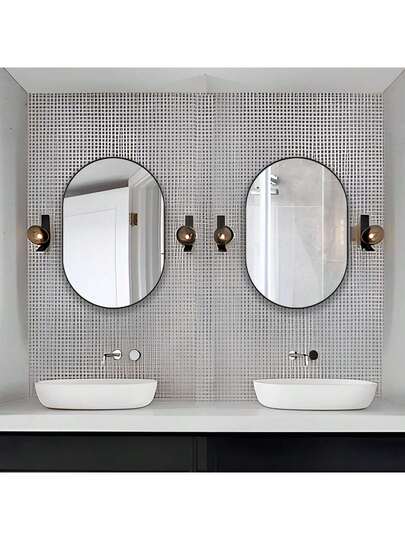 CASSIL Oval Mirror, 50 75 Cm, Bathroom Metal Frame Horizontal Or Vertical Suspension, Living Room, Bedroom, Entrance Makeup Spiegel (Black, Gold) view 11