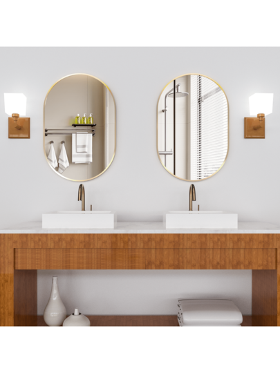 CASSIL Oval Mirror, 50 75 Cm, Bathroom Metal Frame Horizontal Or Vertical Suspension, Living Room, Bedroom, Entrance Makeup Spiegel (Black, Gold) view 9