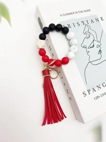 1pc Simple And Fashionable Marble Patterned Silicone Bead Tassel Keychain For Bag Or Key Anti-Loss Pendant, Perfect Gift For Friends And Moms Car Accessories Bag Charm School Cute Goth Y2k - Simplicity - View 23