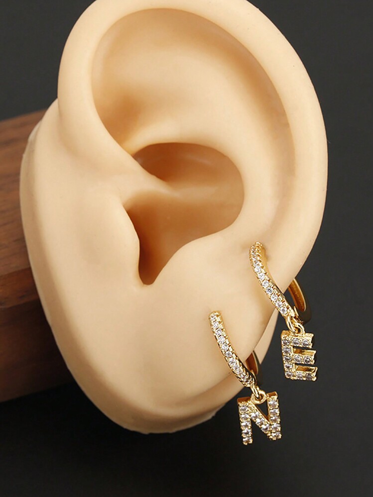 1 par Europeiska och amerikanska Stil Koppar Ring Örhängen Med CZ Sten Text Hänge För kvinnor , Presenter För Festival - Gult guld - Visa 8