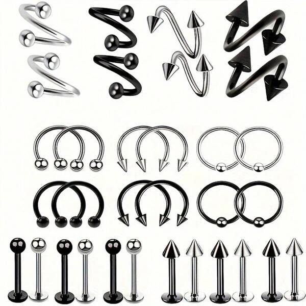 Set de 4/8/32 anillos para labios, conocido como barra de labios de bola, joyería de perforación de mordedura de serpiente, aretes de espiral de 16G, tapones de oído con diseño de margarita, joyería perforada de acero quirúrgico para cartílago, hombres y mujeres