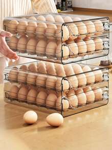 1層/2層，蛋類儲存盒，可堆疊的PET蛋類儲存組，多層蛋托容器，抽屜式蛋類儲存組織架，透明保鮮整理盒，適用於廚房及冰箱使用