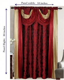 Luxury Fancy Jacquard Room Darkening Curtain Panel With Attached Waterfall Valance & Scarf 54 By 84-Inch Modern Semi-Blackout For Living Room Bedroom And Dining Room - Màu Đỏ Sâu - Xem 2