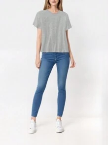 Playera Basica Cuello Redondo Manga Corta Para Mujer Moda - Gris - Ver 3