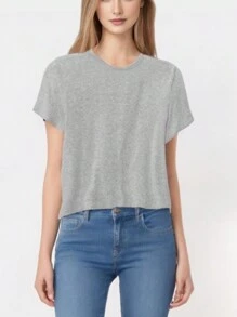 Playera Basica Cuello Redondo Manga Corta Para Mujer Moda - Gris - Ver 1