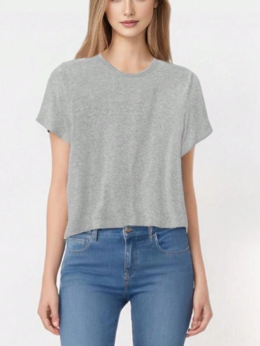 Playera Basica Cuello Redondo Manga Corta Para Mujer Moda - Gris - Ver 1