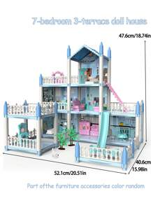 Children's Princess Castle Toy House, Building Block Doll Villa Set (Doll Style/Clothes Random), Multi-Layer Multi-Room Rich Furniture Accessories, DIY Model Construction, Collectible Villa Model
