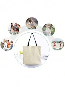 PrintVovage Hoạt Hình Cún Con Dễ Thương In Hình Túi Tote Canvas, Túi Đi Biển Di Động Thời Trang Dung Tích Lớn, Túi Mua Sắm Có Thể Tái Sử Dụng - màu đen - Xem 7