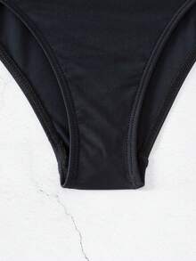 Women's Sexy Cross-Front V-Neck Swimsuit Fashionable High-Waisted Body-Shaping One-Piece Swimwear - Black - View 6