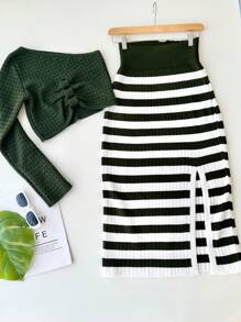 Women Sweater Co-Ords - 軍綠色 - 查看 1