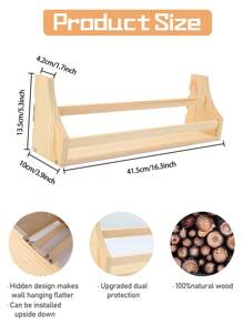 1件装儿童房书架，天然木色悬浮式壁挂书架，适用于儿童房墙面装饰，壁挂式儿童书架，可用于婴儿卧室收纳，也可作为幼儿娃娃悬挂式壁挂收纳架。 - 自然木色 - 查看 3
