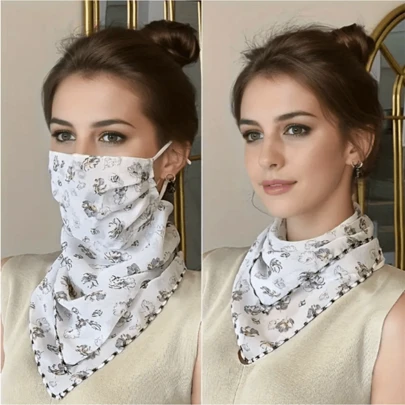 Summer Outdoor Sunshade Mask Women's Cycling Breathable Hanging Ear Veil Embroidery Full Face Mask Neck Gaite Ski Masks