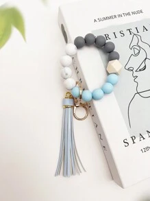 1pc Simple And Fashionable Marble Patterned Silicone Bead Tassel Keychain For Bag Or Key Anti-Loss Pendant, Perfect Gift For Friends And Moms Car Accessories Bag Charm School Cute Goth Y2k - Simplicity - View 14