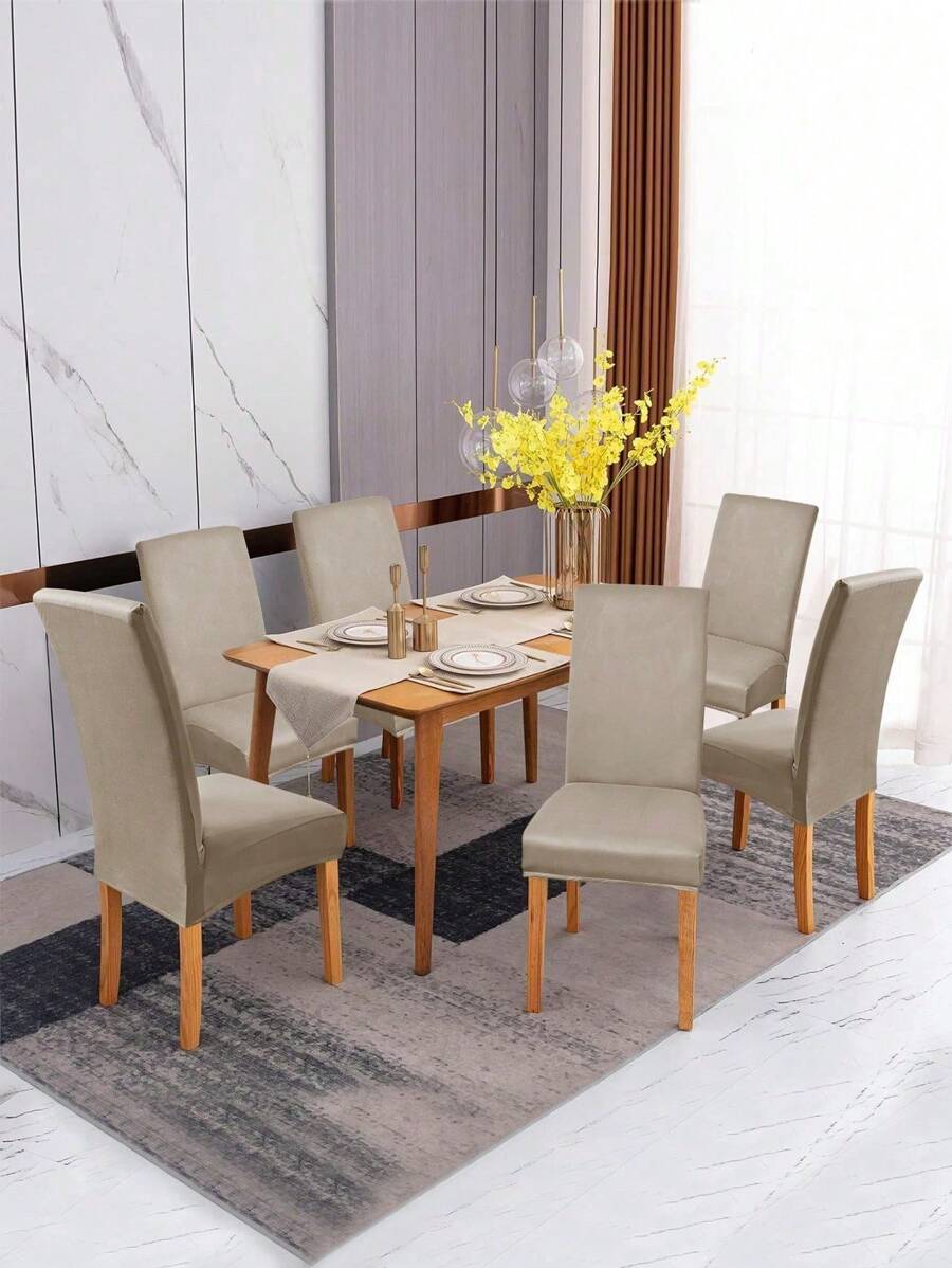 1pc/4PCS/6PCS Solid Color Milk Silk Full Coverage Chair Cover, High Elasticity Splash-Proof Dust-Proof Anti-Scratch Universal Chair Cover, Lightweight And Convenient, Removable, Washable, Suitable For Dining Room, Living Room, Hotel, Black, Burgundy, Light Mocha, Polyester Material, Room Decor, Back To School,