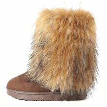 Fashionable & Cute Women's Winter Long Fluffy Plush Boots With Warm Inside And Anti-Slip Thick Sole, Middle-Length, Fluffy Snow Boots