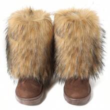 Fashionable & Cute Women's Winter Long Fluffy Plush Boots With Warm Inside And Anti-Slip Thick Sole, Middle-Length, Fluffy Snow Boots