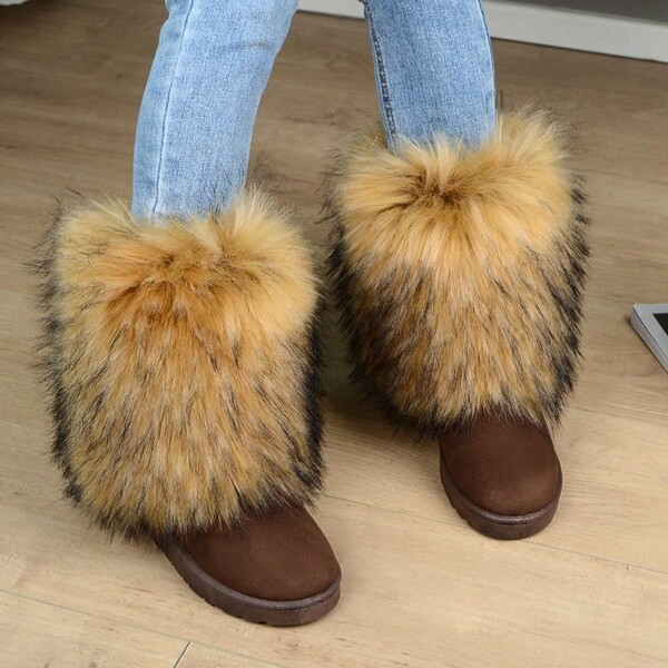 Botas largas y acogedoras de invierno para mujer con interior suave y esponjoso, suela antideslizante gruesa y media altura, botas de nieve esponjosas