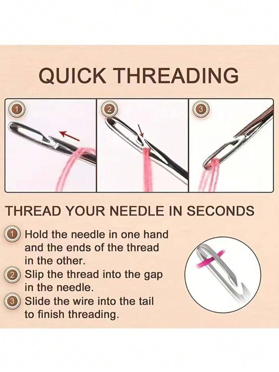 Home Sewing Needle And Thread Box With 12pcs Easy Threading Needles, No Need To Thread The