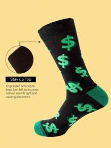 1 par de calcetines casuales de media caña de estilo minimalista y de calle con estampado de monedas para hombres, color negro - Negro - Ver 3