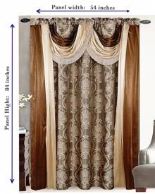 Luxury Fancy Jacquard Room Darkening Curtain Panel With Attached Waterfall Valance & Scarf 54 By 84-Inch Modern Semi-Blackout For Living Room Bedroom And Dining Room - Taupe - 查看 2