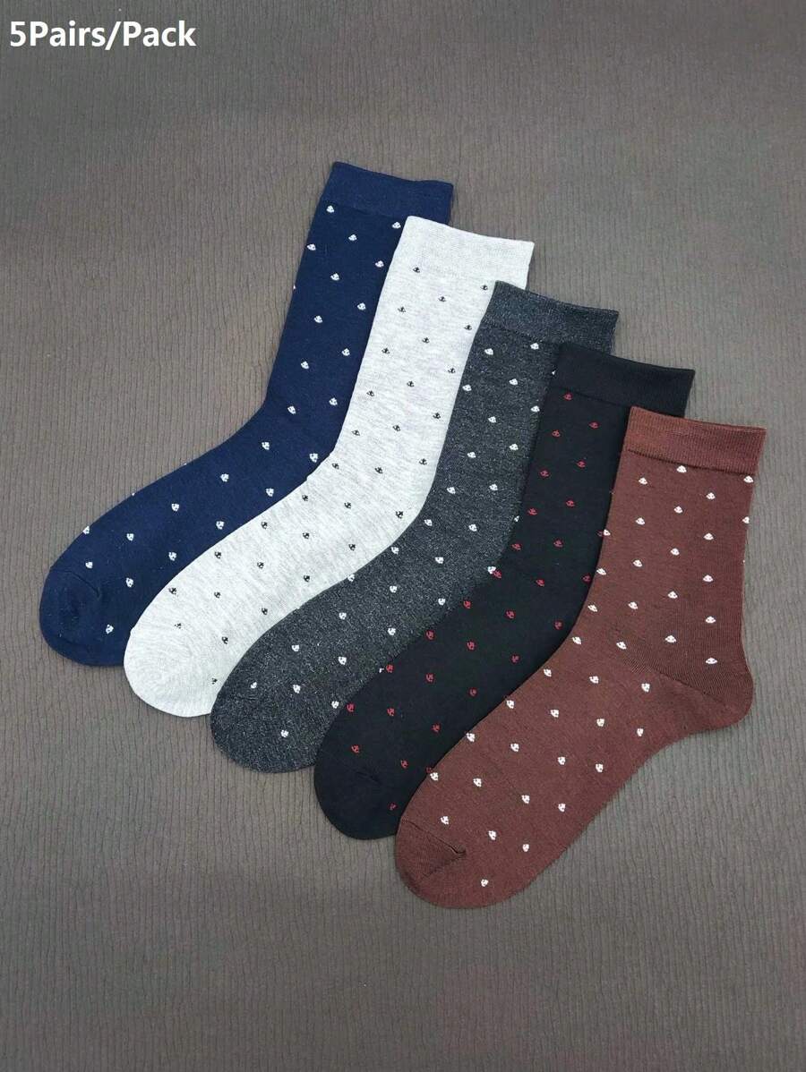 5 đôi/gói tất jacquard dài đến bắp chân thường ngày/dự tiệc dành cho nam vào mùa thu/đông, mùa thu - Nhiều màu - Xem 1