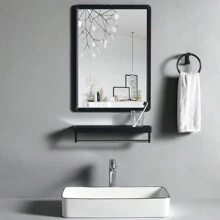 LIVINGANDHOME Living And Home Rectangular Wall Mirror - Rustproof Aluminum Frame With Anti-Fog Glass (Black) - Black (50*70cm) - View 5