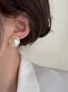 1 Đôi Cổ Điển Nửa Vòng Tròn Ngọc Trai Giả Bông Tai, Đeo Hàng Ngày Cặp Đôi Trang Sức Phong Cách Đơn Giản Và Tươi Mới Phụ Kiện - Vàng - Xem 3