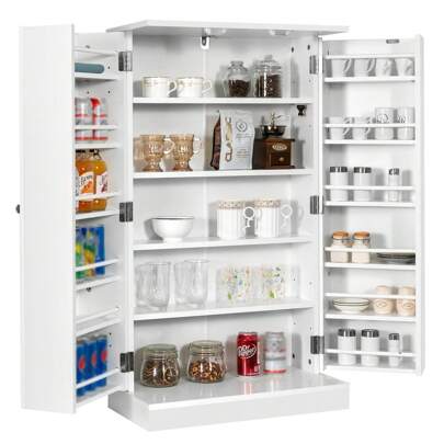 104CM Kitchen Pantry Cabinet, Multifunctional Cupboard W/ 2 Doors & 17-Tier Shelves, Space-Saving Storage Organizer W/ Adjustable Shelves & Anti-Toppling Protection For Kitchen, Dining Room