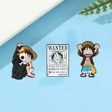 ONE PIECE Juego de 3 piezas de broches de personajes de dibujos animados de la serie ONE PIECE, pasadores de solapa esmaltados elegantes como accesorios de joyería para mochila, camisa y regalo