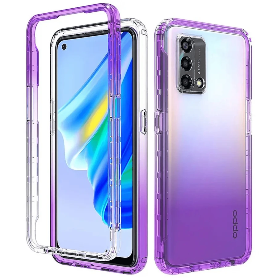 Funda para Oppo A15 A16 A17 A53/A32 A54 A57/A77 360° 2 en 1 Bicolor Protector Difuminado Transparente Uso Rudo - Morado - Ver 1